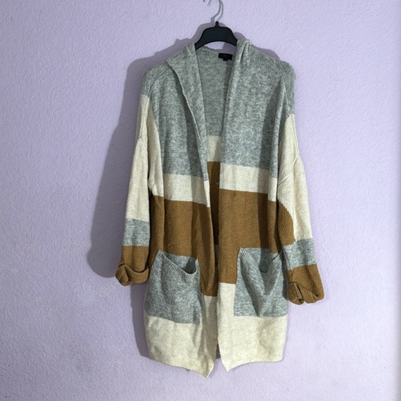 Topshop Sweaters - Knit Colorblock Hooded Cardigan